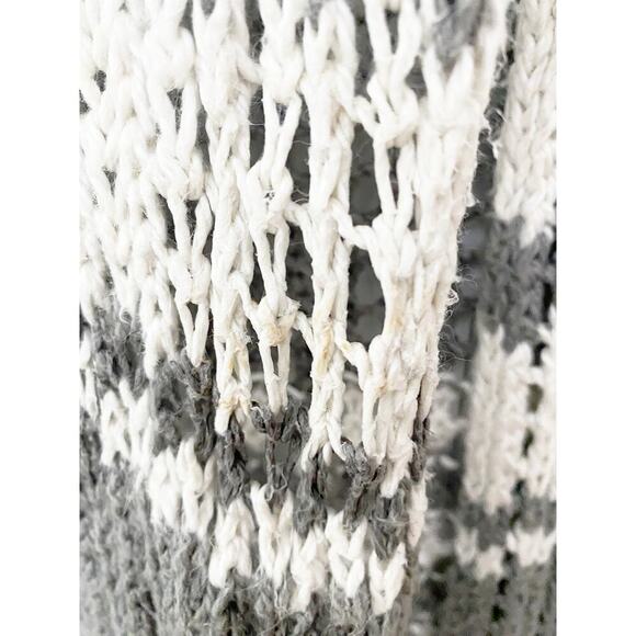 James Perse Womens Cotton Open Knit Gray Ivory Striped Sweater Lagenlook Coastal - Picture 6 of 7